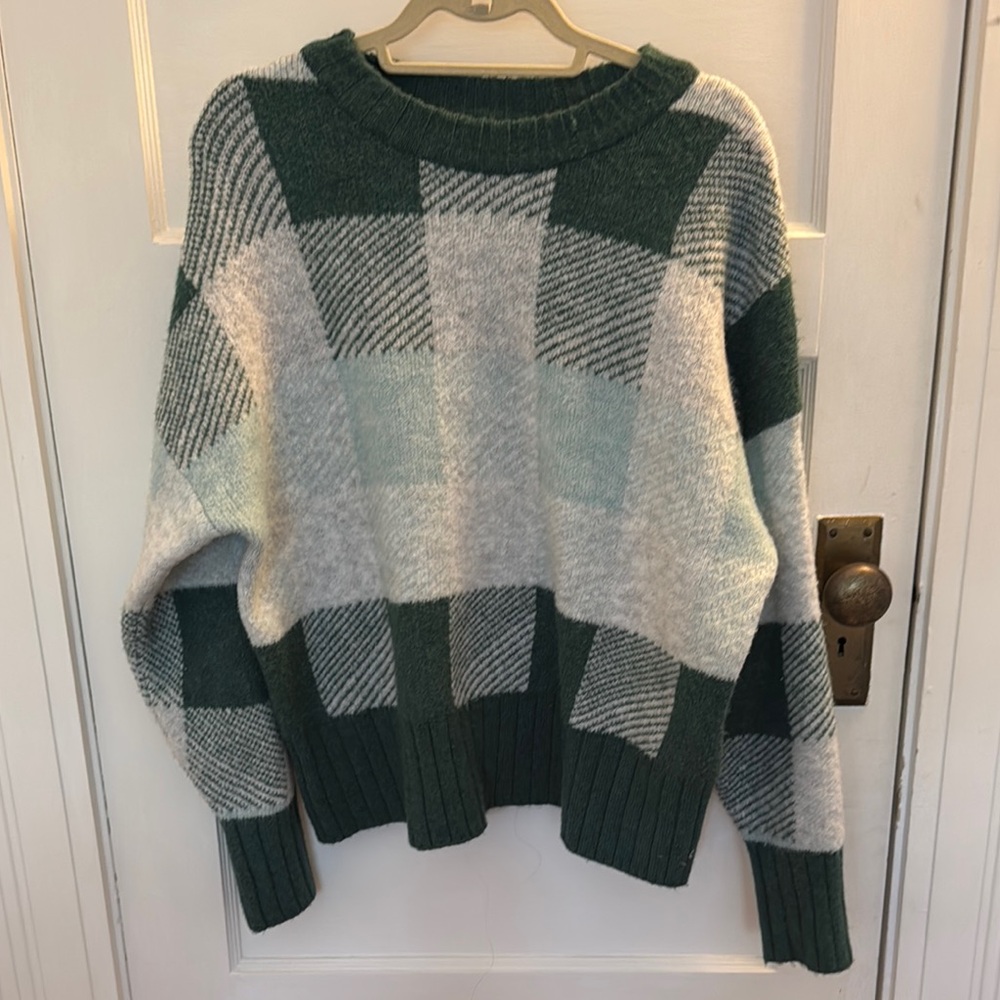 Cozy Green and Gray Plaid Sweater
